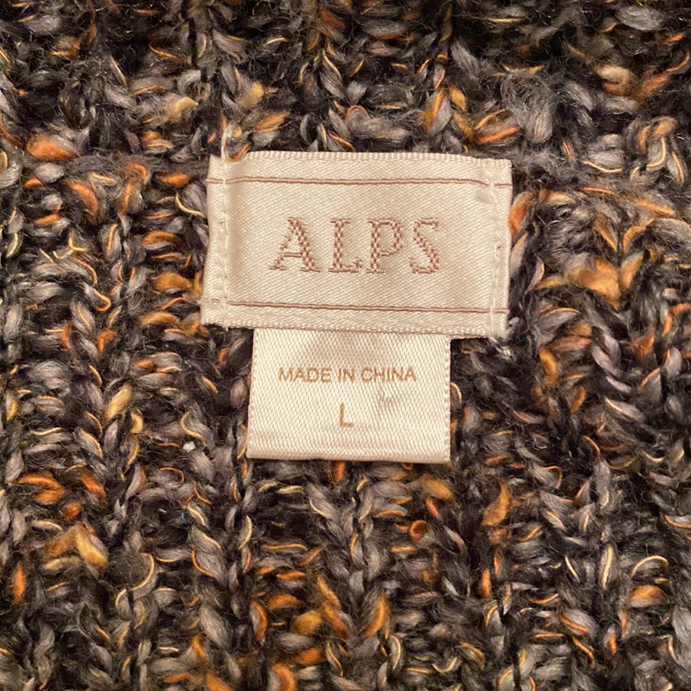 Alps Gray Orange Brown SZ L Cabincore Outdoorsy Gorpcore Knit Cardigan Sweater - Picture 8 of 10